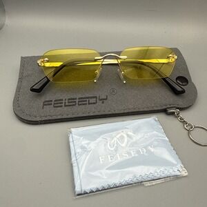 New Feisedy Rimless Yellow Lens 70s Retro Sunglasses- with Travel Case/Cloth